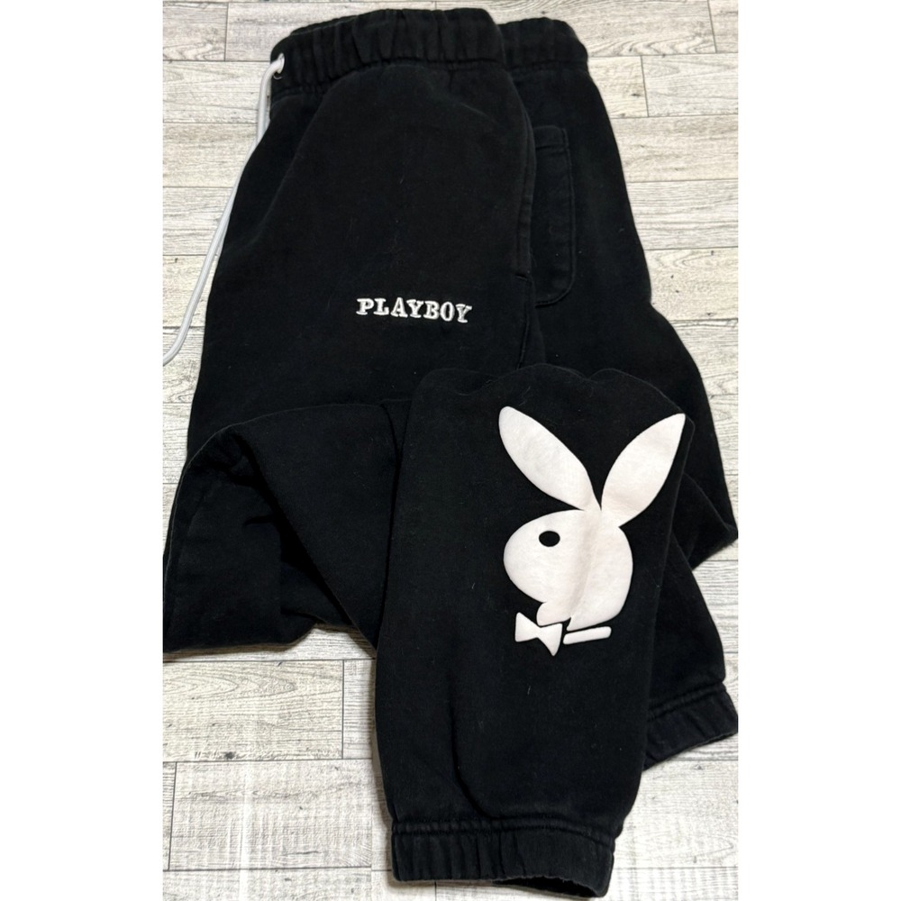 Playboy by PacSun Sweatpants Black Joggers Streetwear Lounge Fleece Pants MEDIUM